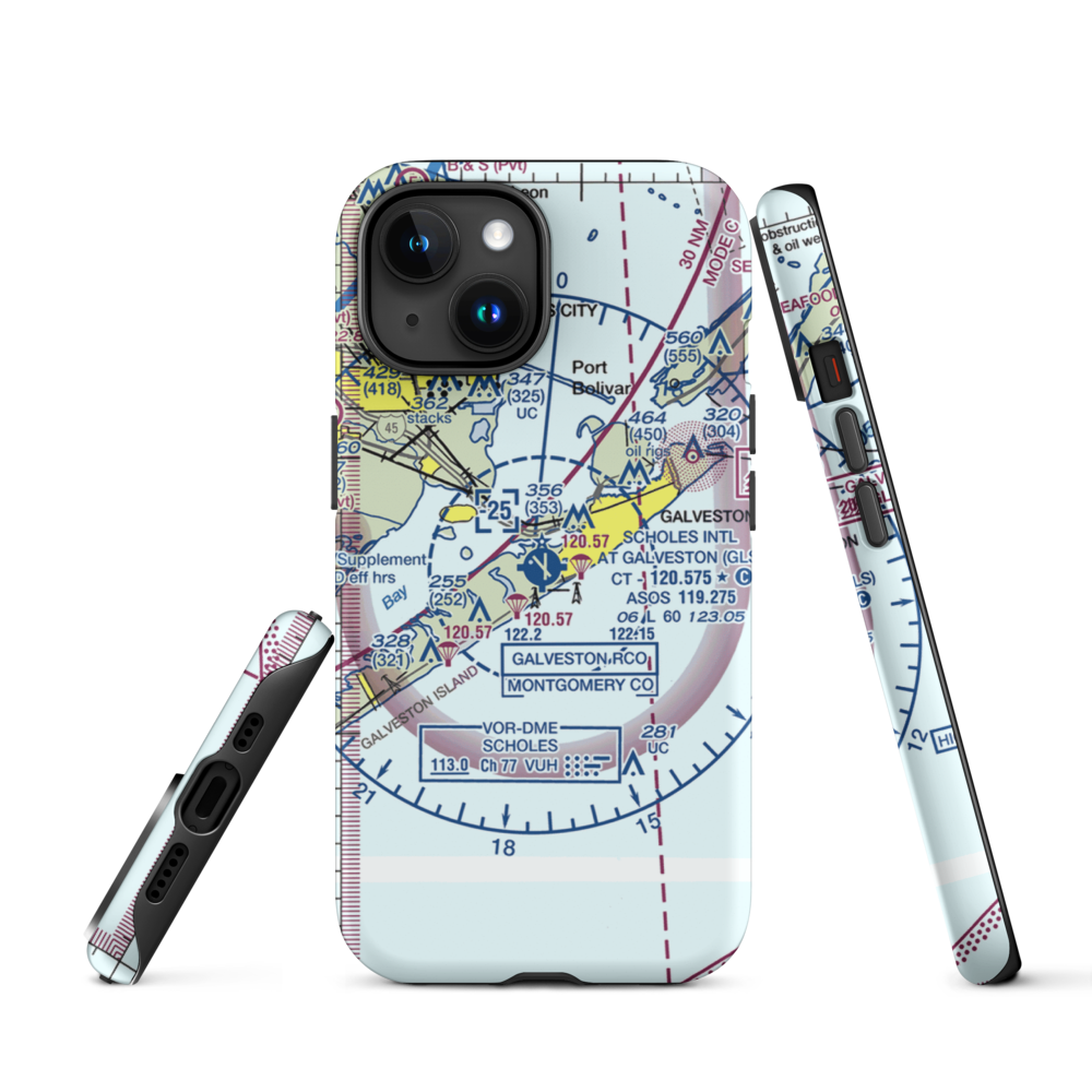 Scholes International At Galveston Airport (GLS) VFR Sectional  Tough iPhone Case iPhone 15 model shown