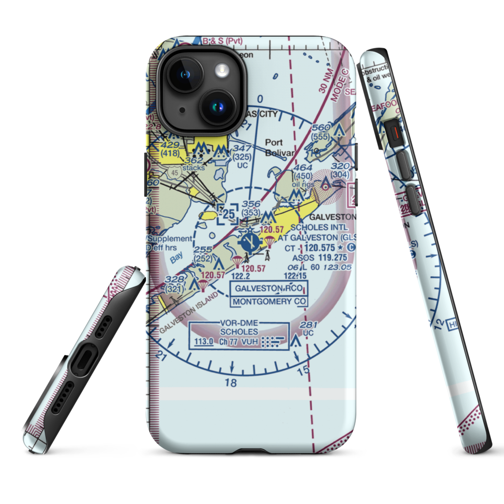 Scholes International At Galveston Airport (GLS) VFR Sectional  Tough iPhone Case iPhone 15 Plus model shown