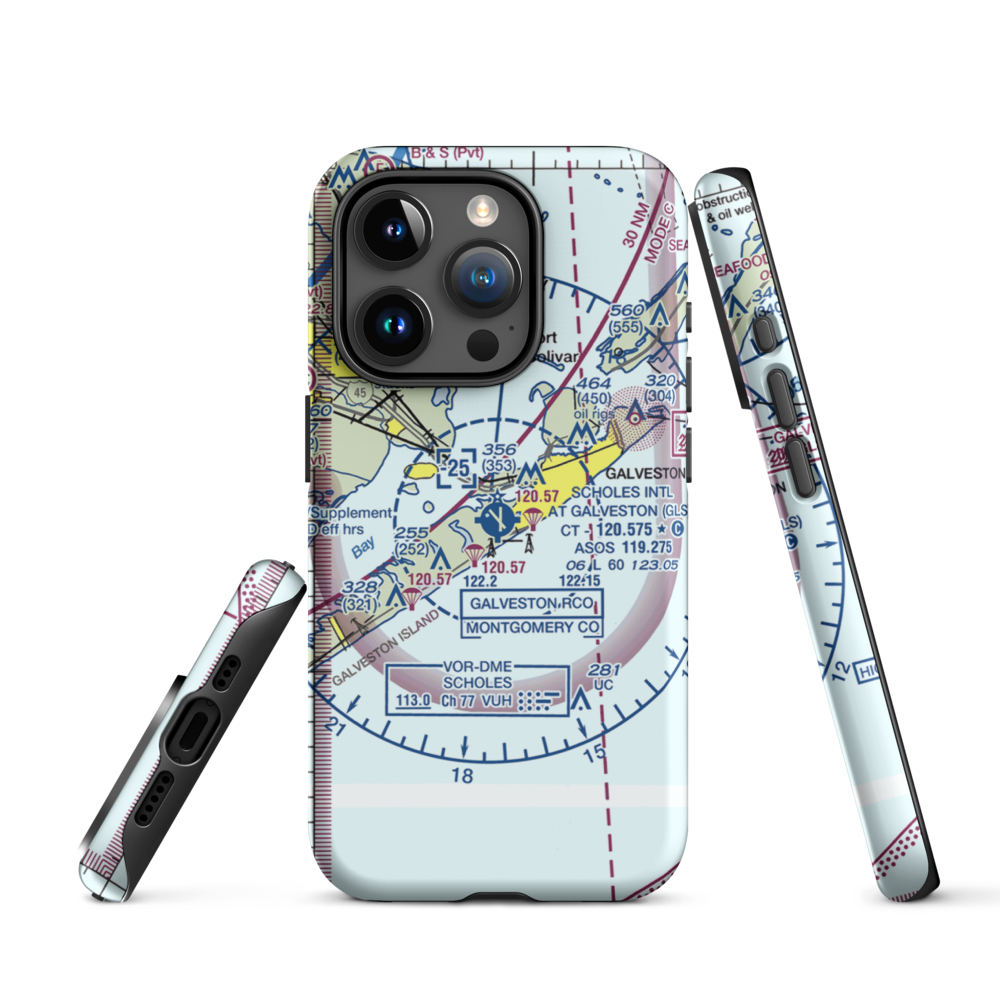 Scholes International At Galveston Airport (GLS) VFR Sectional  Tough iPhone Case iPhone 15 Pro model shown