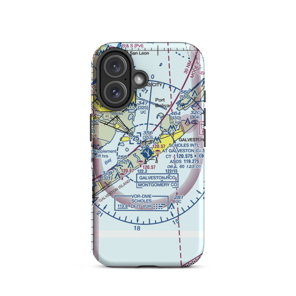 Scholes International At Galveston Airport (GLS) VFR Sectional  Tough iPhone Case iPhone 16 model shown