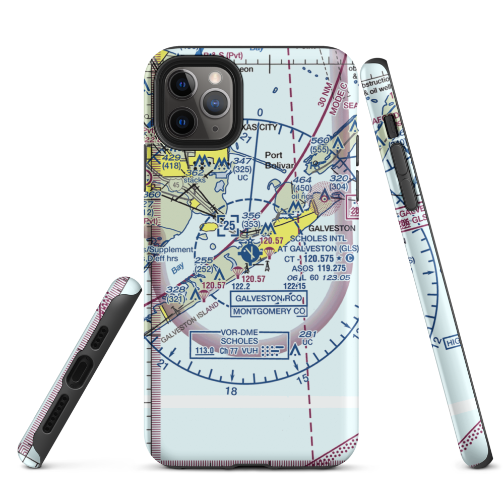 Scholes International At Galveston Airport (GLS) VFR Sectional  Tough iPhone Case iPhone 11 Pro Max model shown