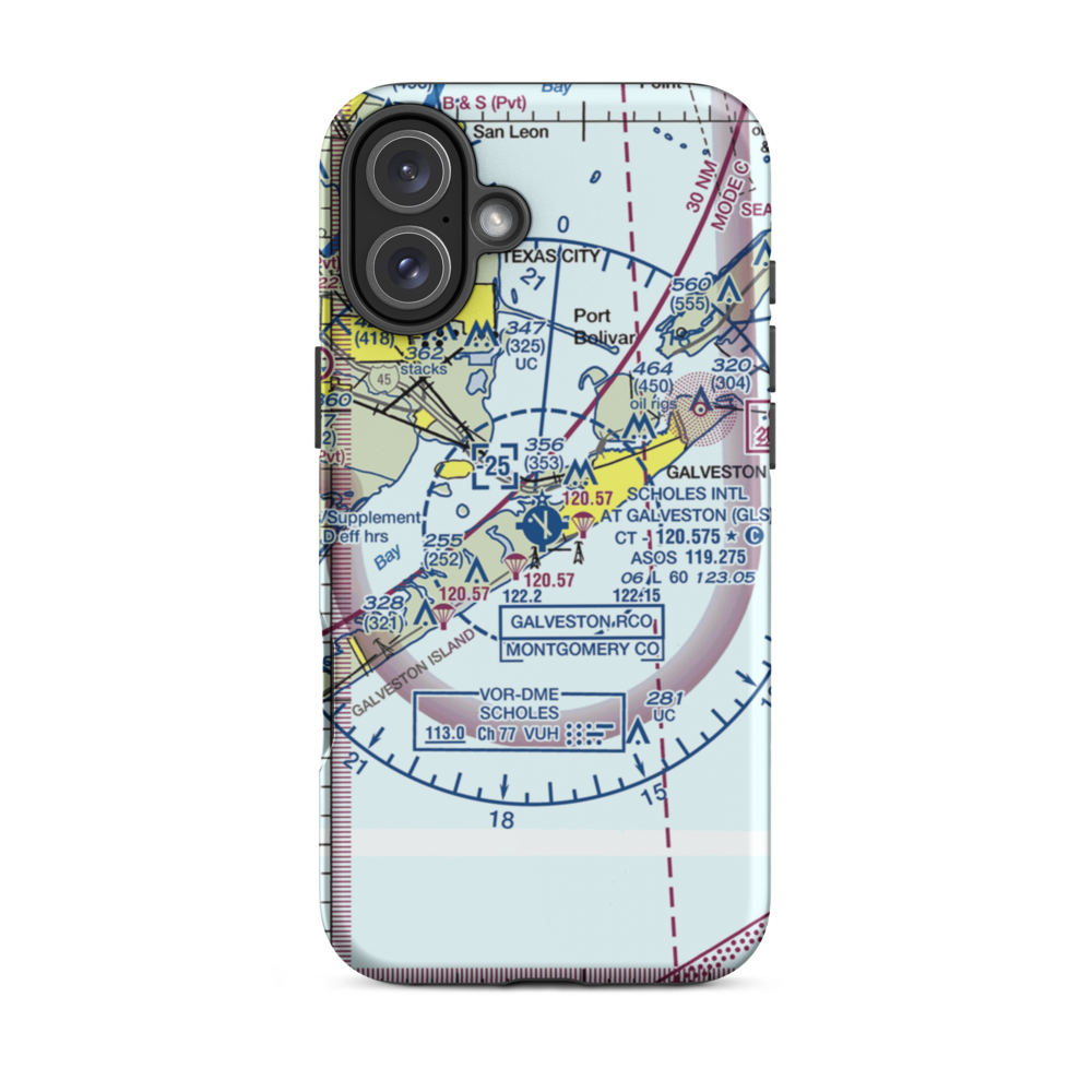 Scholes International At Galveston Airport (GLS) VFR Sectional  Tough iPhone Case iPhone 16 Plus model shown