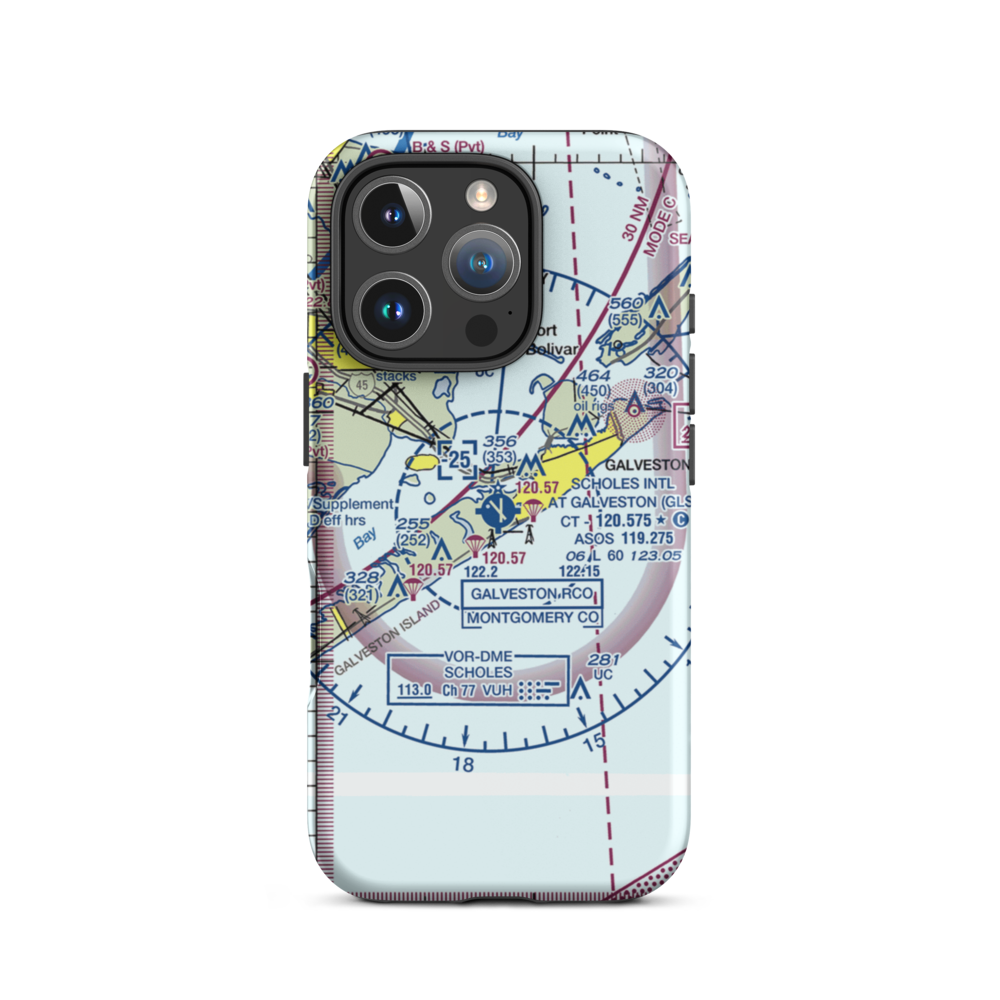 Scholes International At Galveston Airport (GLS) VFR Sectional  Tough iPhone Case iPhone 16 Pro model shown