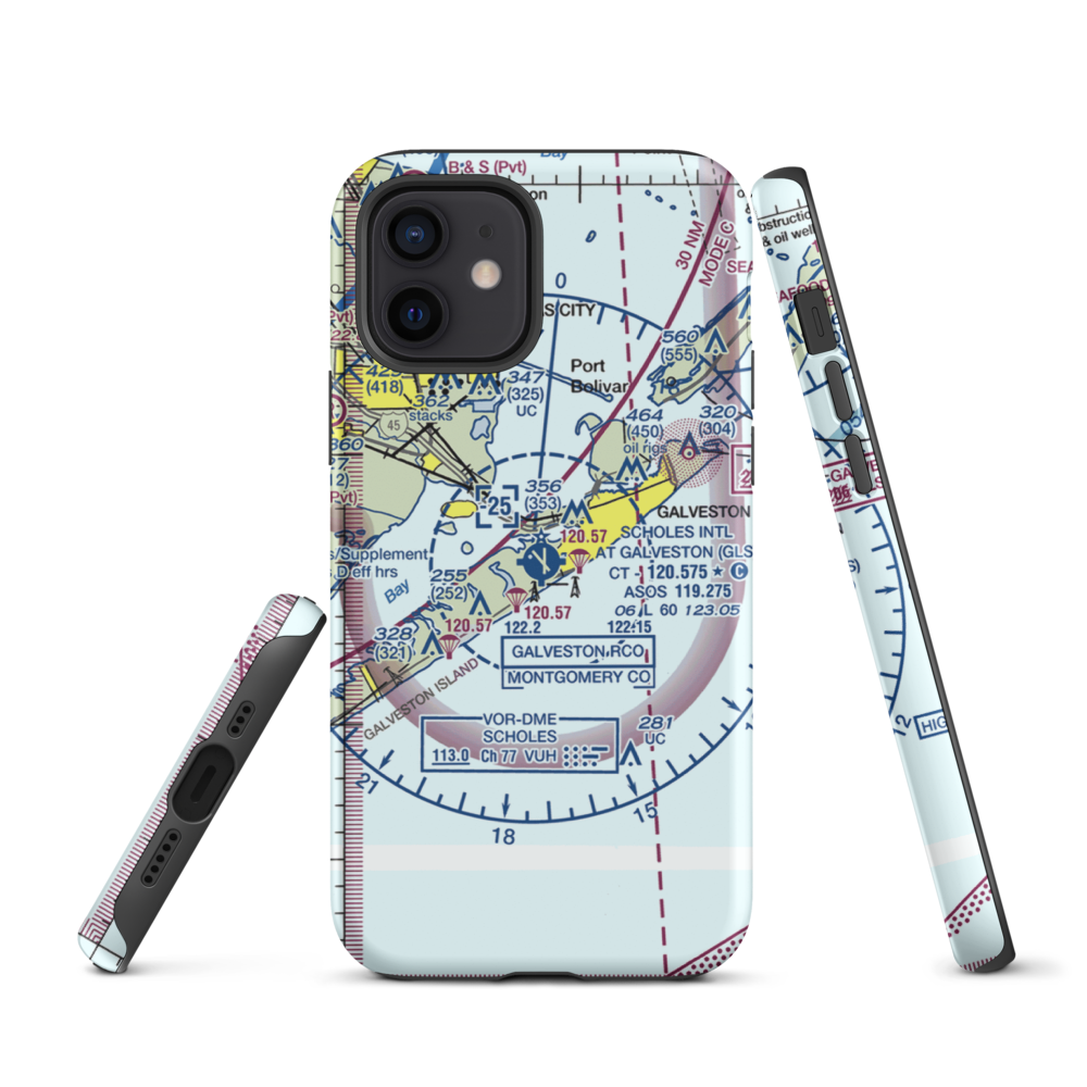 Scholes International At Galveston Airport (GLS) VFR Sectional  Tough iPhone Case iPhone 12 model shown