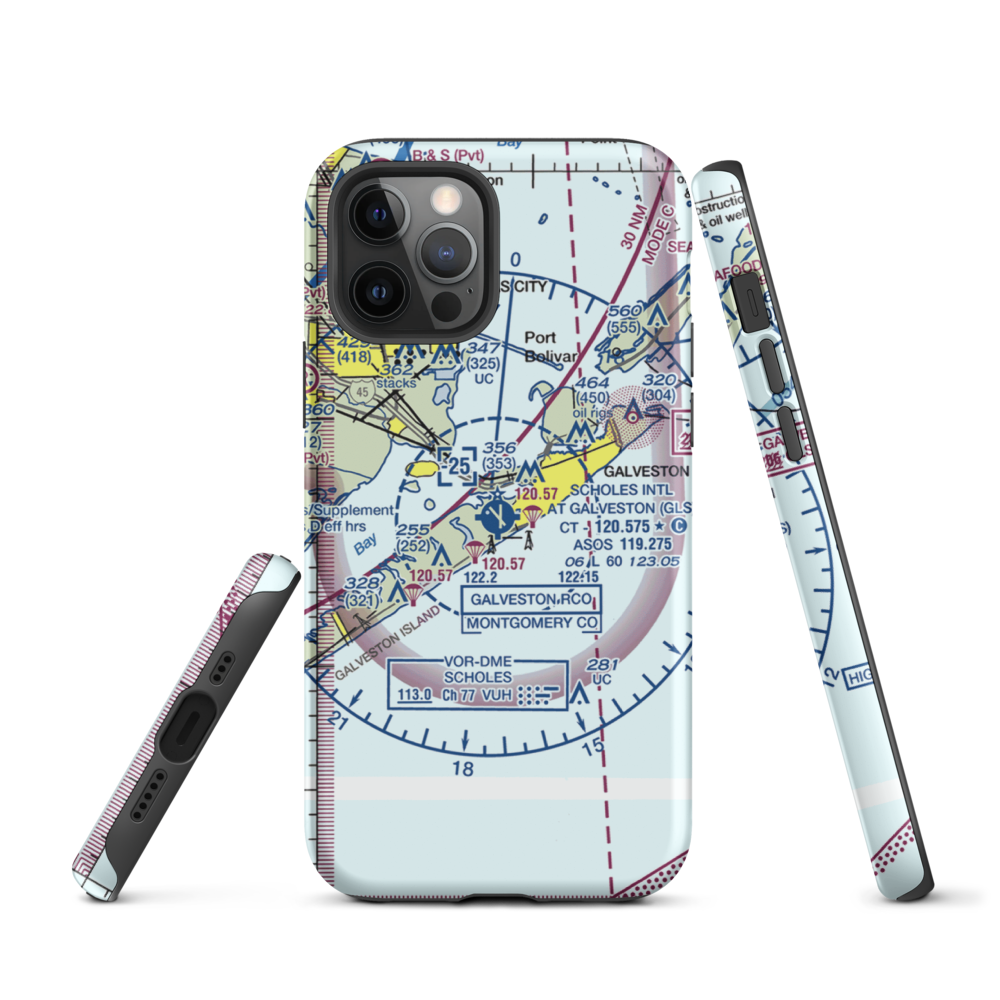 Scholes International At Galveston Airport (GLS) VFR Sectional  Tough iPhone Case iPhone 12 Pro model shown