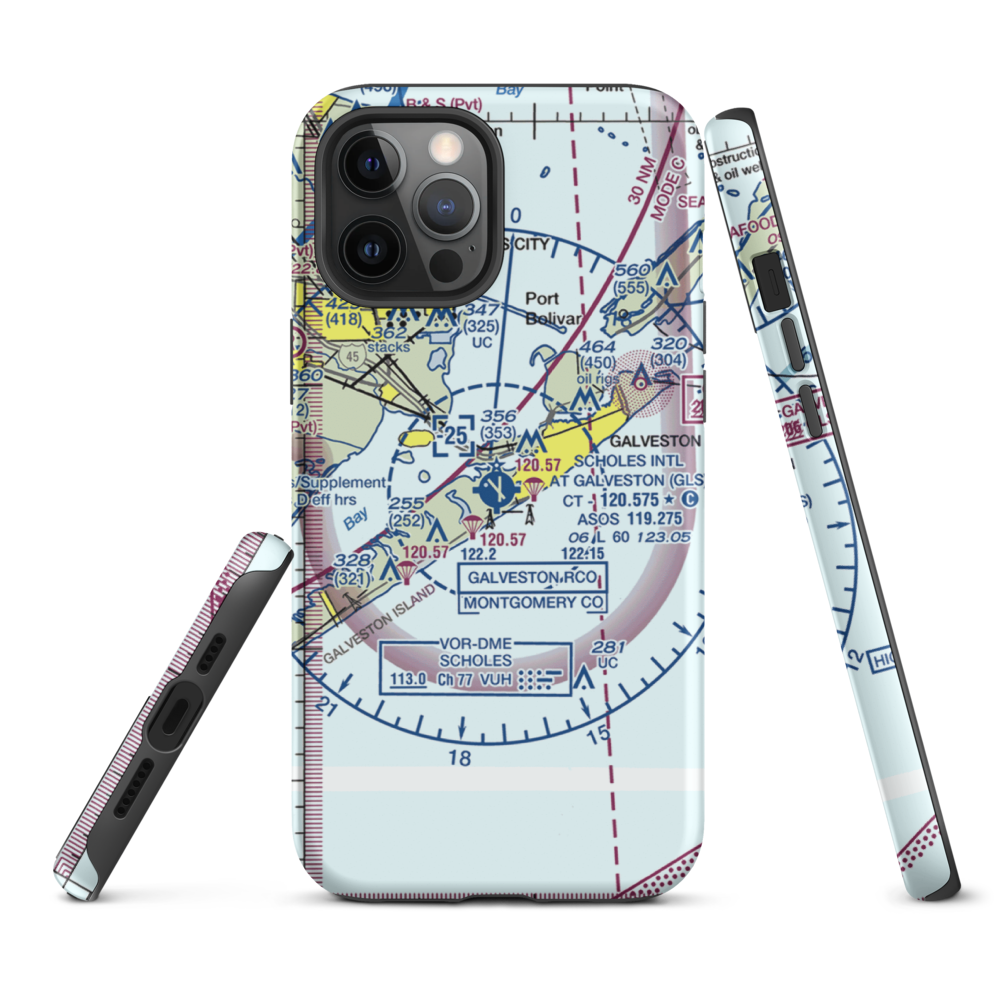 Scholes International At Galveston Airport (GLS) VFR Sectional  Tough iPhone Case iPhone 12 Pro Max model shown