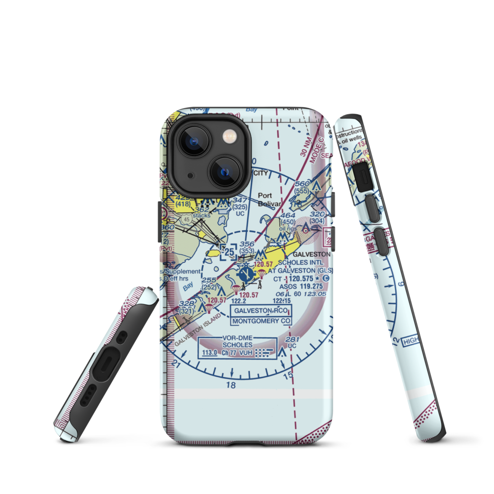 Scholes International At Galveston Airport (GLS) VFR Sectional  Tough iPhone Case iPhone 13 mini model shown