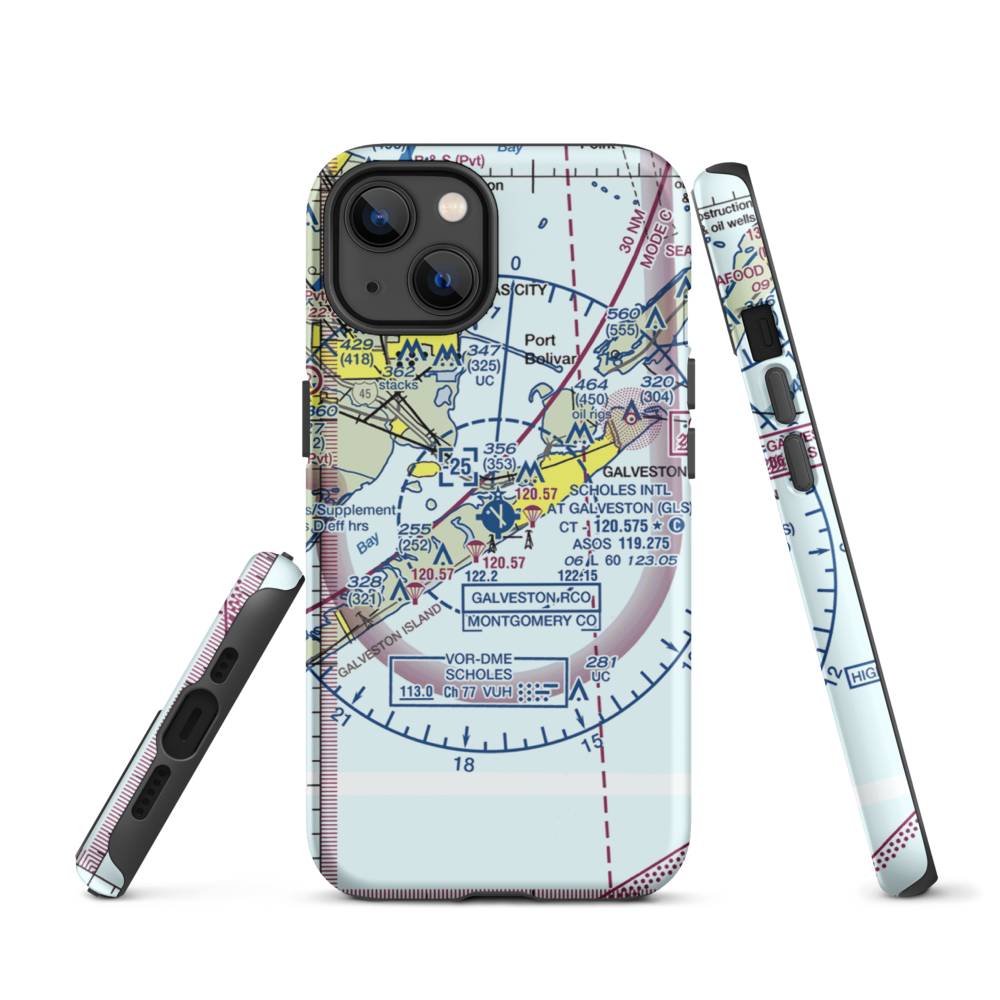 Scholes International At Galveston Airport (GLS) VFR Sectional  Tough iPhone Case iPhone 13 model shown