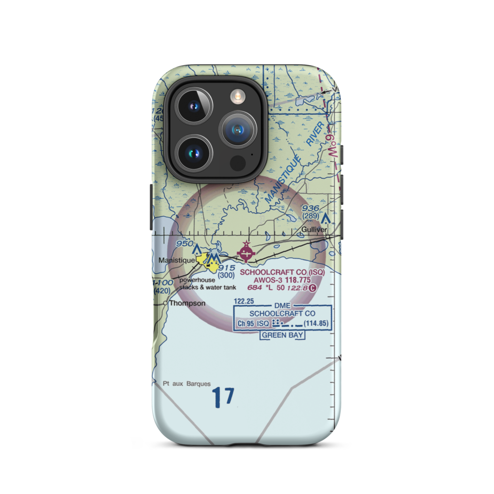 Schoolcraft County Airport (ISQ) VFR Sectional  Tough iPhone Case iPhone 16 Pro model shown