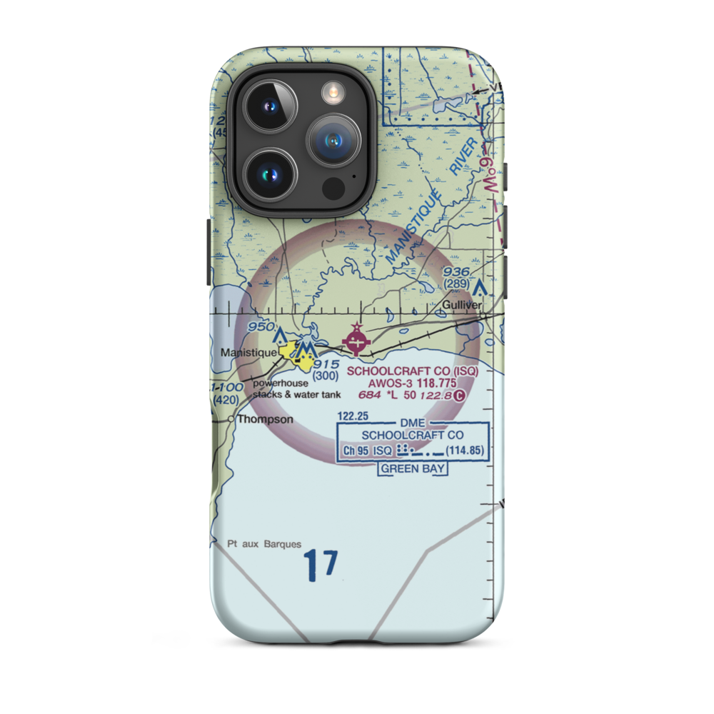 Schoolcraft County Airport (ISQ) VFR Sectional  Tough iPhone Case iPhone 16 Pro Max model shown