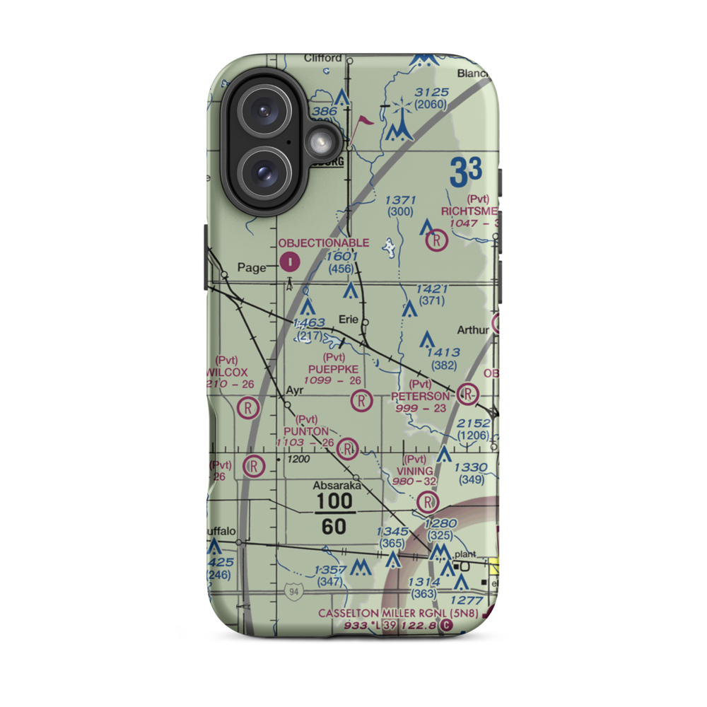 Schroeder Private Airport (38ND) VFR Sectional  Tough iPhone Case iPhone 16 Plus model shown