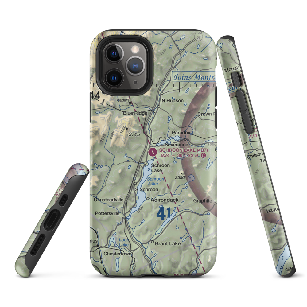 Schroon Lake Airport (4B7) VFR Sectional  Tough iPhone Case iPhone 11 Pro model shown