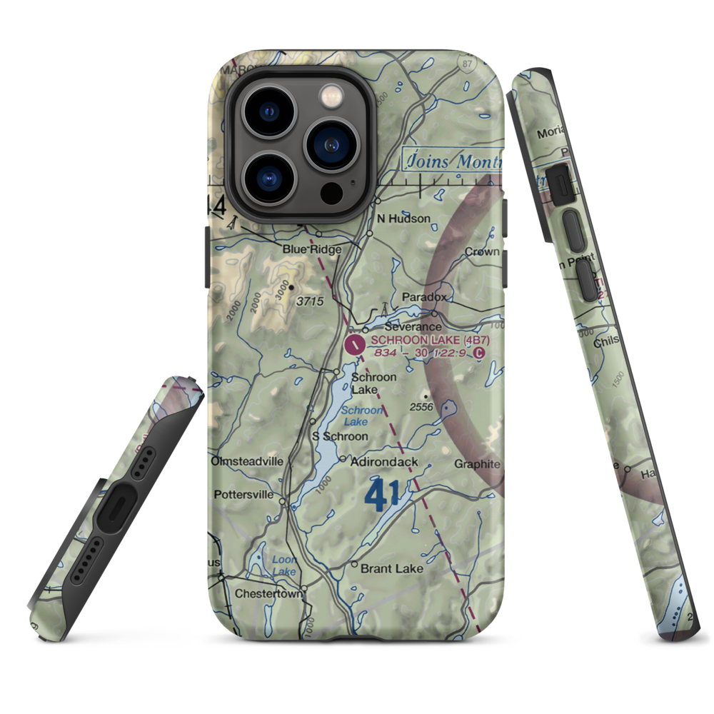 Schroon Lake Airport (4B7) VFR Sectional  Tough iPhone Case iPhone 14 Pro Max model shown