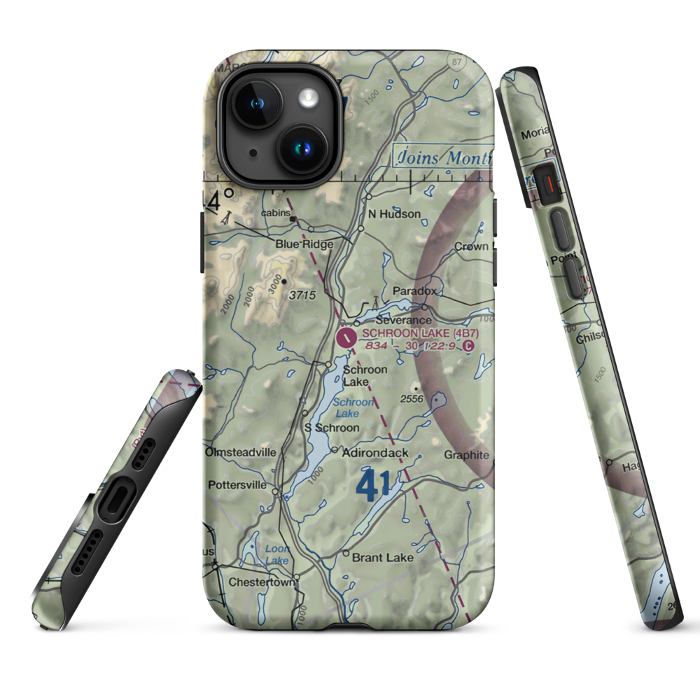 Schroon Lake Airport (4B7) VFR Sectional  Tough iPhone Case iPhone 15 Plus model shown
