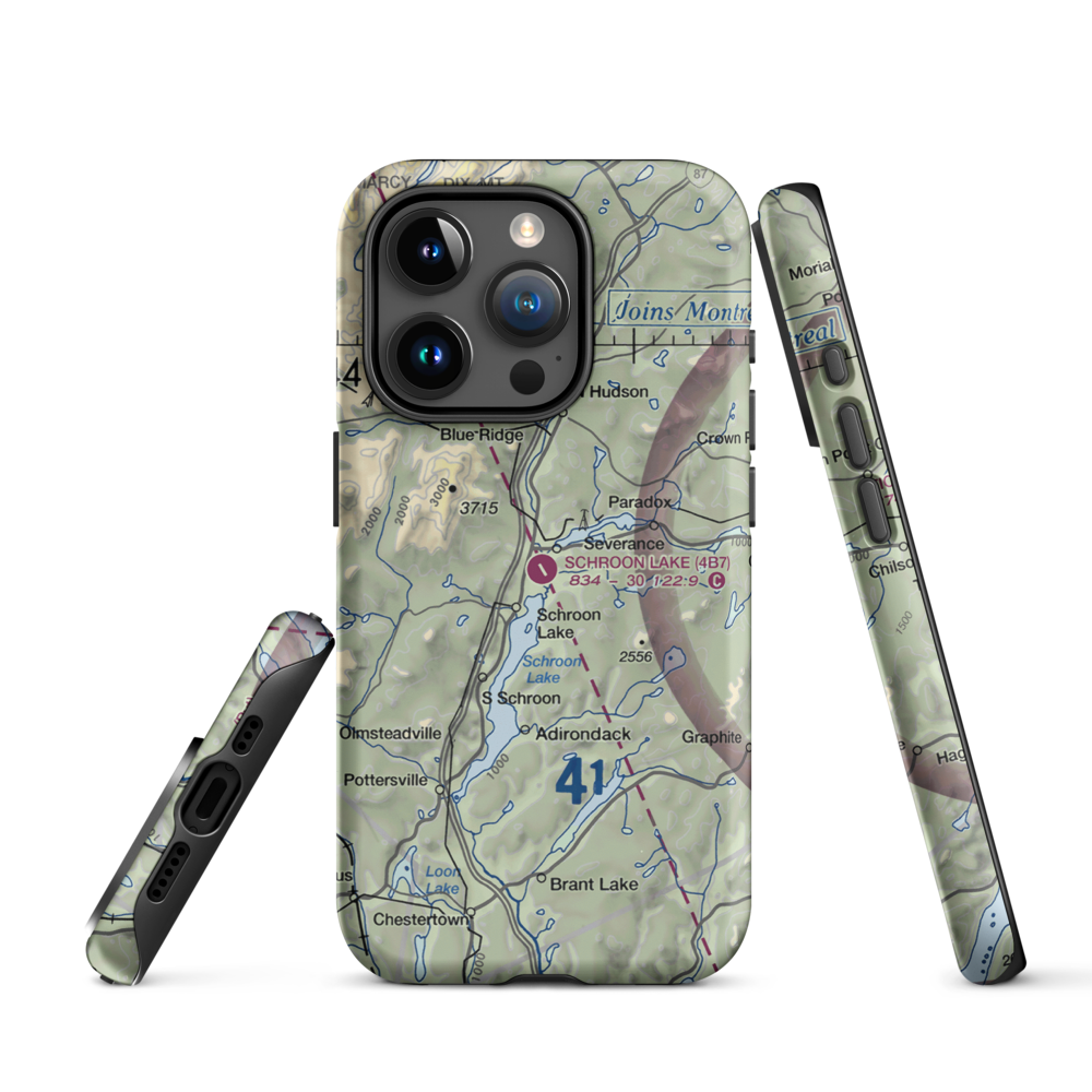 Schroon Lake Airport (4B7) VFR Sectional  Tough iPhone Case iPhone 15 Pro model shown