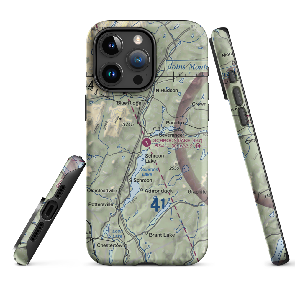 Schroon Lake Airport (4B7) VFR Sectional  Tough iPhone Case iPhone 15 Pro Max model shown