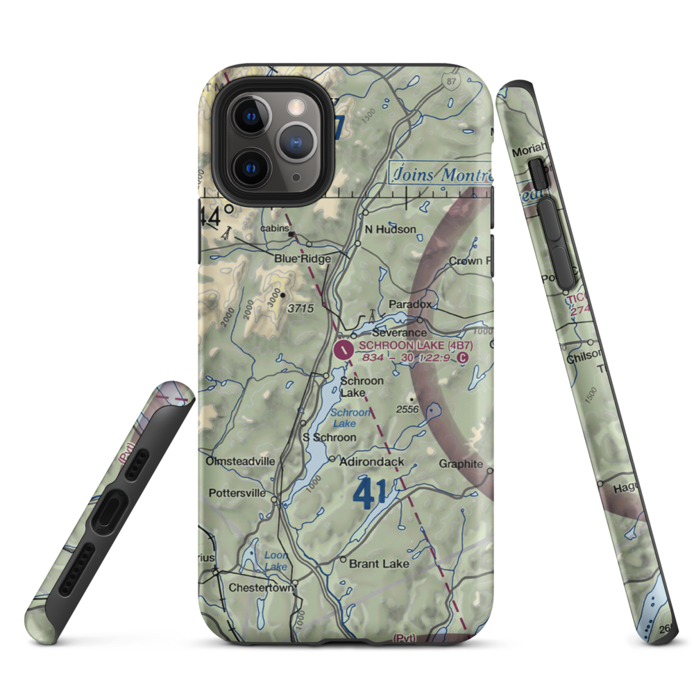 Schroon Lake Airport (4B7) VFR Sectional  Tough iPhone Case iPhone 11 Pro Max model shown