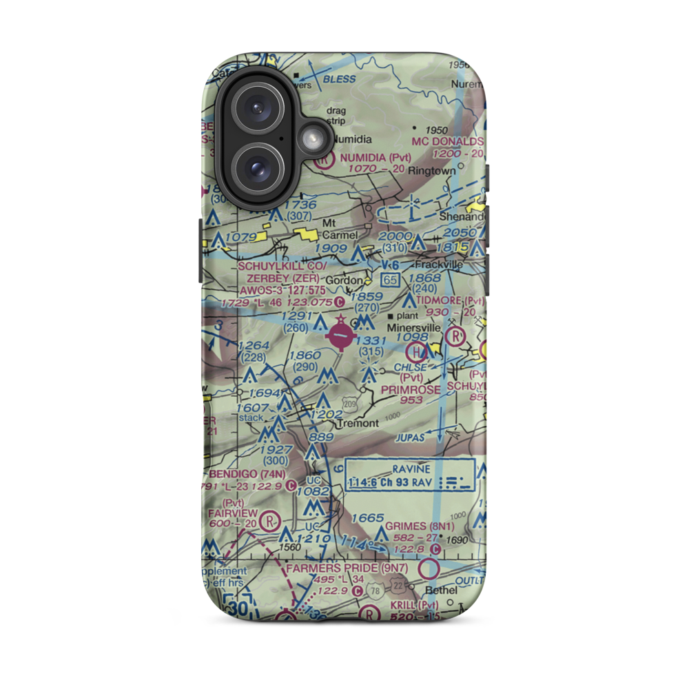 Schuylkill County /Joe Zerbey/ Airport (ZER) VFR Sectional  Tough iPhone Case iPhone 16 Plus model shown