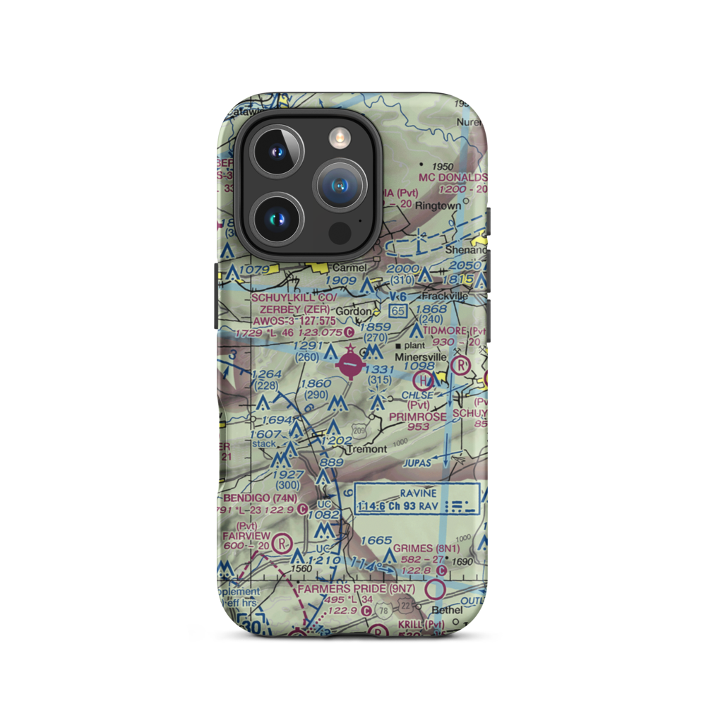 Schuylkill County /Joe Zerbey/ Airport (ZER) VFR Sectional  Tough iPhone Case iPhone 16 Pro model shown