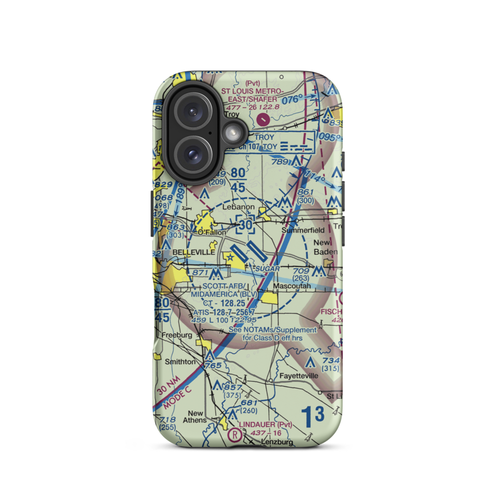 Scott AFB/Midamerica Airport (BLV) VFR Sectional  Tough iPhone Case iPhone 16 model shown