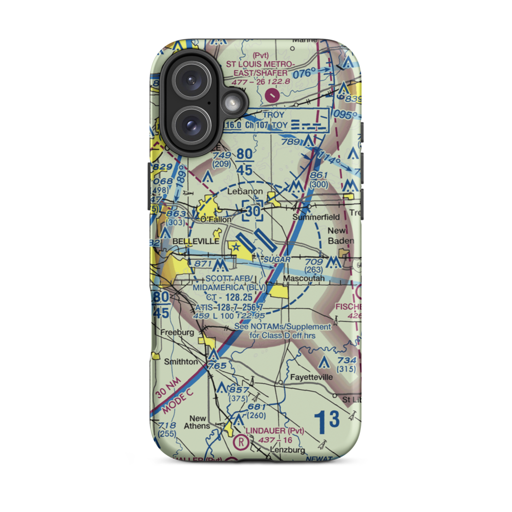 Scott AFB/Midamerica Airport (BLV) VFR Sectional  Tough iPhone Case iPhone 16 Plus model shown
