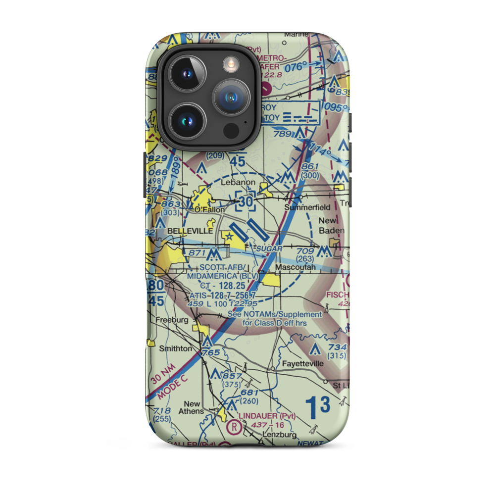 Scott AFB/Midamerica Airport (BLV) VFR Sectional  Tough iPhone Case iPhone 16 Pro Max model shown