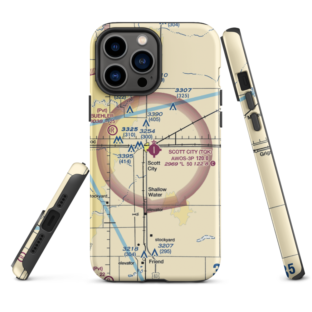 Scott City Municipal Airport (TQK) VFR Sectional  Tough iPhone Case iPhone 13 Pro Max model shown
