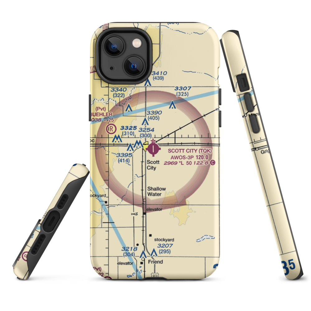 Scott City Municipal Airport (TQK) VFR Sectional  Tough iPhone Case iPhone 14 Plus model shown