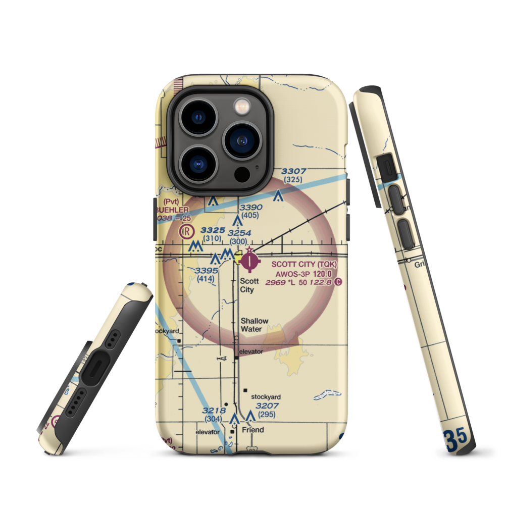 Scott City Municipal Airport (TQK) VFR Sectional  Tough iPhone Case iPhone 14 Pro model shown