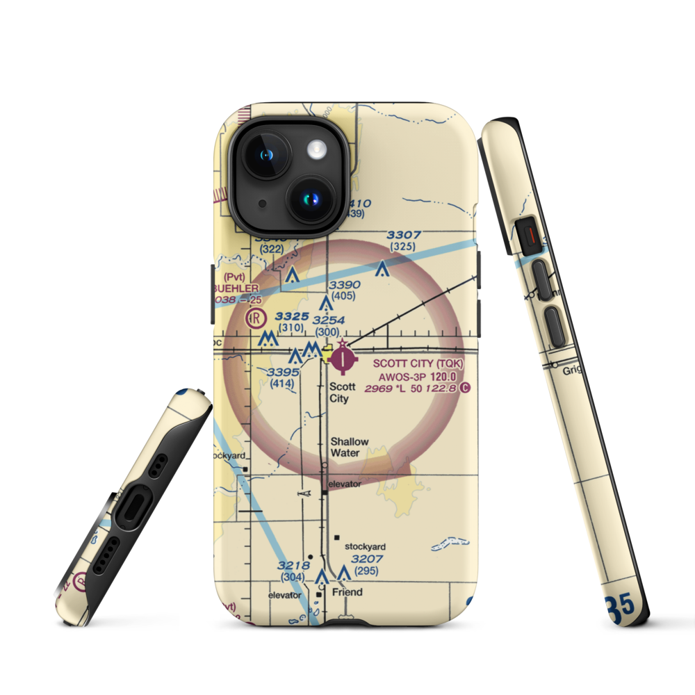 Scott City Municipal Airport (TQK) VFR Sectional  Tough iPhone Case iPhone 15 model shown