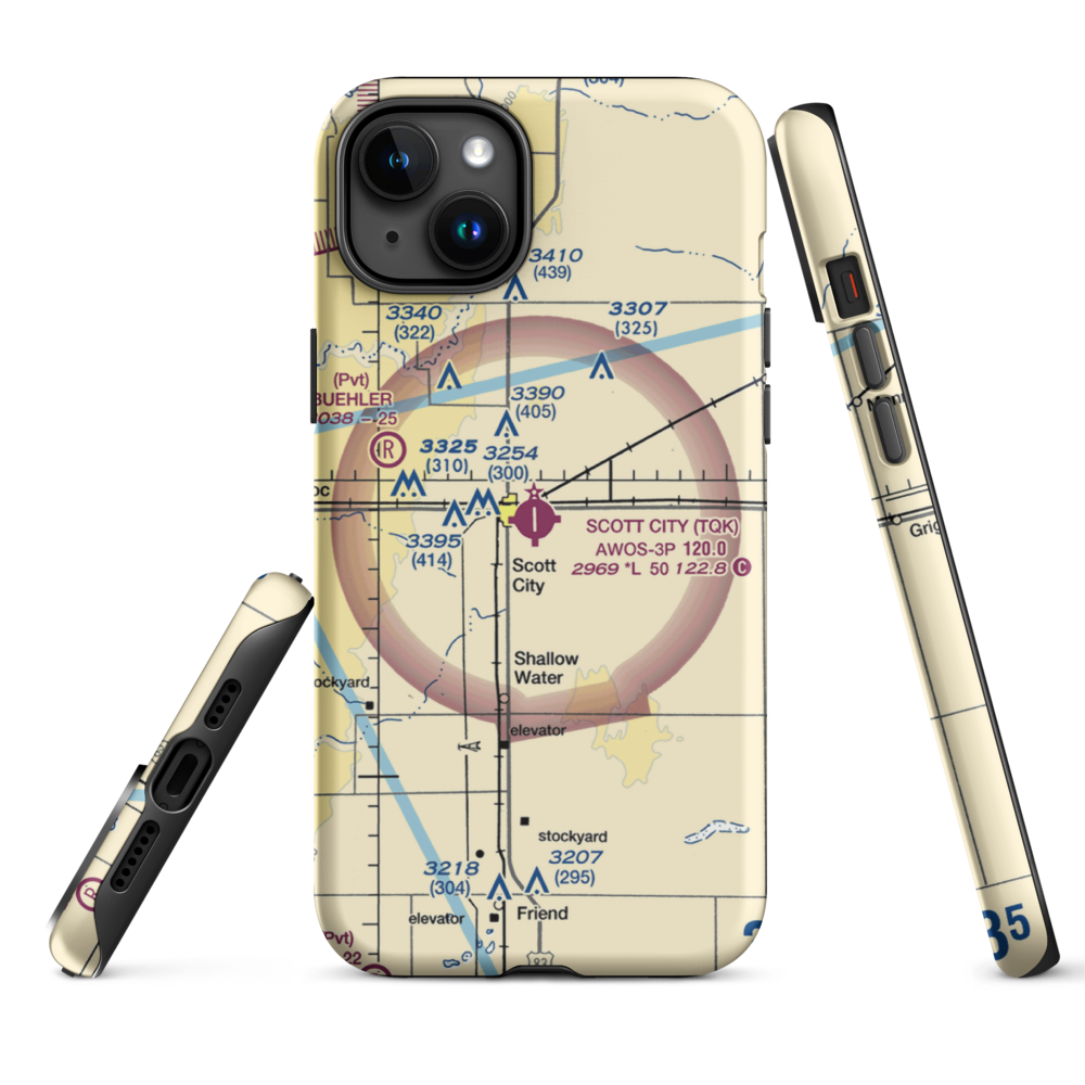 Scott City Municipal Airport (TQK) VFR Sectional  Tough iPhone Case iPhone 15 Plus model shown
