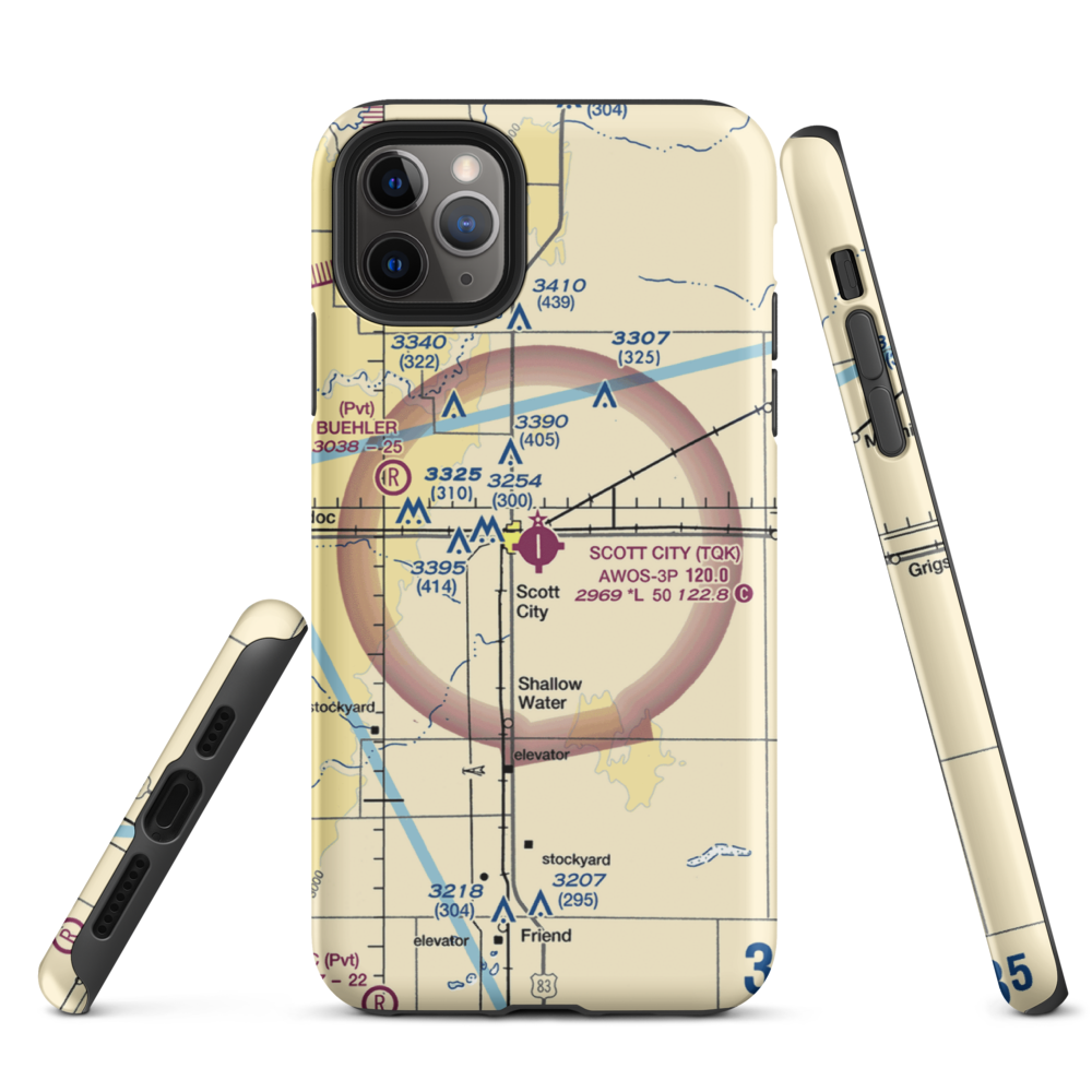 Scott City Municipal Airport (TQK) VFR Sectional  Tough iPhone Case iPhone 11 Pro Max model shown