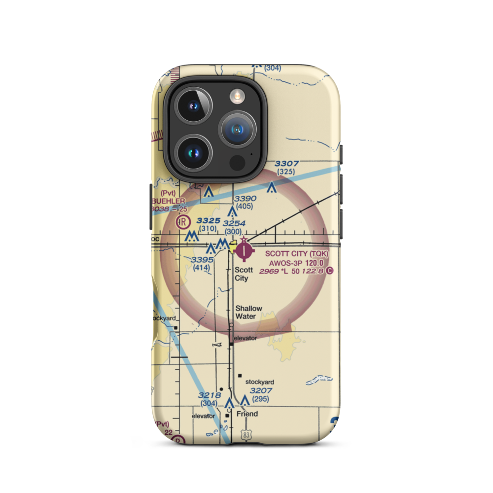 Scott City Municipal Airport (TQK) VFR Sectional  Tough iPhone Case iPhone 16 Pro model shown