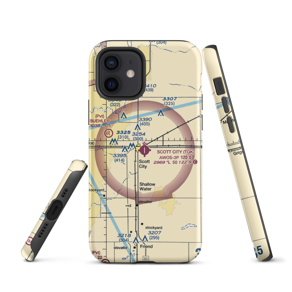 Scott City Municipal Airport (TQK) VFR Sectional  Tough iPhone Case iPhone 12 model shown