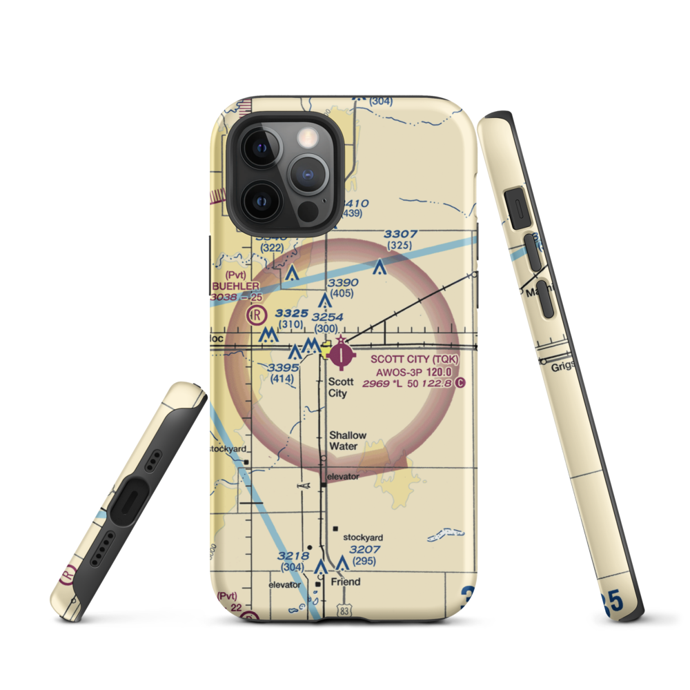 Scott City Municipal Airport (TQK) VFR Sectional  Tough iPhone Case iPhone 12 Pro model shown