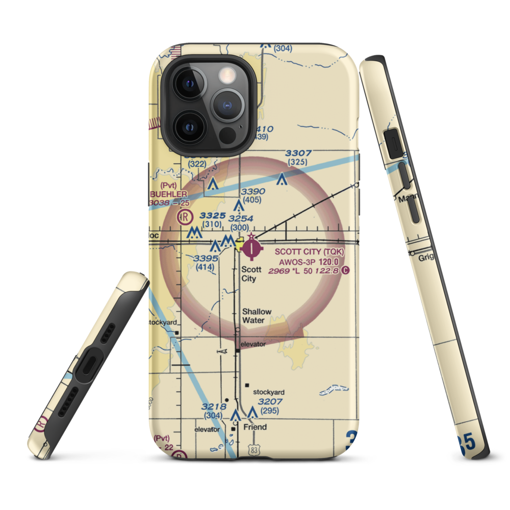 Scott City Municipal Airport (TQK) VFR Sectional  Tough iPhone Case iPhone 12 Pro Max model shown