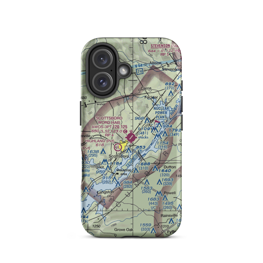 Scottsboro Municipal Word Field (4A6) VFR Sectional  Tough iPhone Case iPhone 16 model shown
