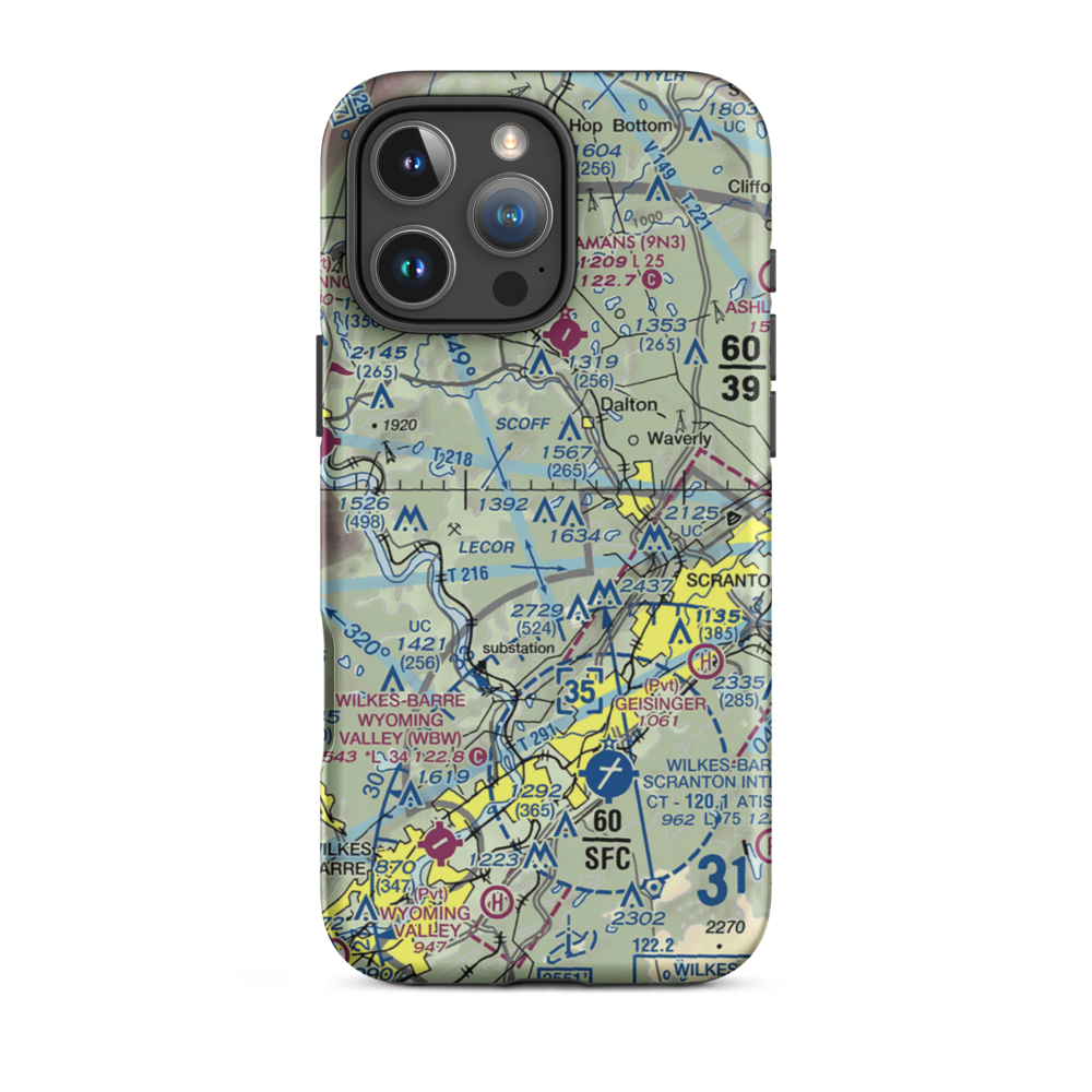 Scranton Municipal Airport. (SCR) VFR Sectional  Tough iPhone Case iPhone 16 Pro Max model shown
