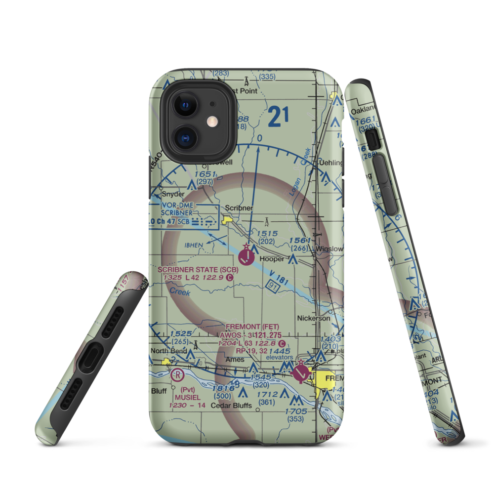 Scribner State Airport (SCB) VFR Sectional  Tough iPhone Case iPhone 11 model shown