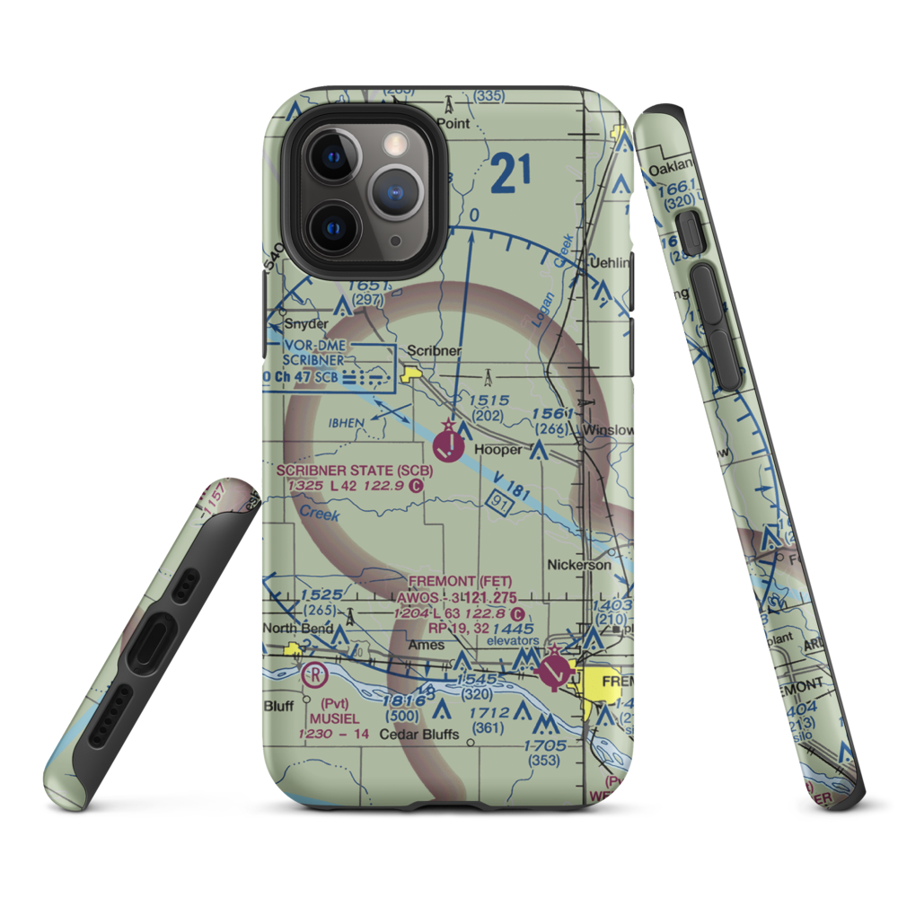 Scribner State Airport (SCB) VFR Sectional  Tough iPhone Case iPhone 11 Pro model shown