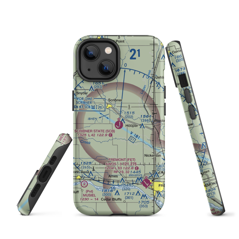 Scribner State Airport (SCB) VFR Sectional  Tough iPhone Case iPhone 14 model shown