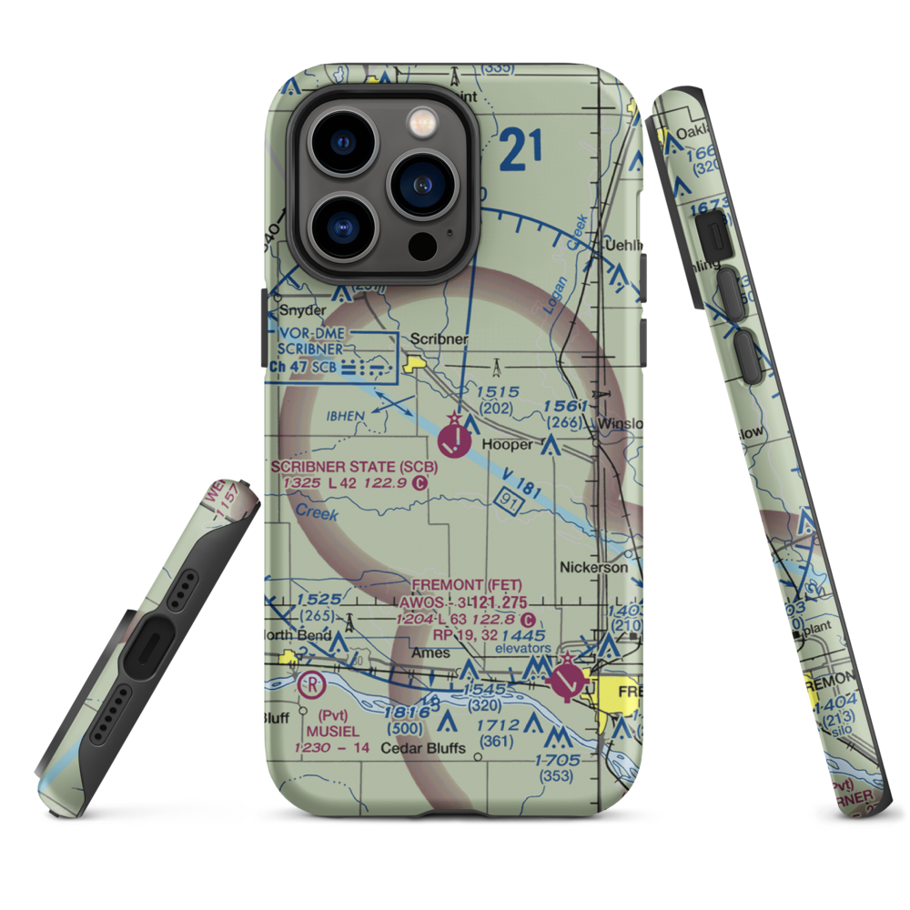 Scribner State Airport (SCB) VFR Sectional  Tough iPhone Case iPhone 14 Pro Max model shown
