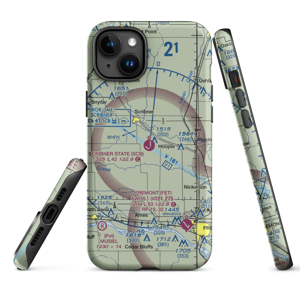 Scribner State Airport (SCB) VFR Sectional  Tough iPhone Case iPhone 15 Plus model shown