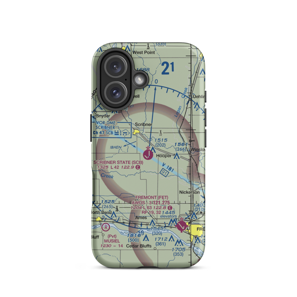 Scribner State Airport (SCB) VFR Sectional  Tough iPhone Case iPhone 16 model shown