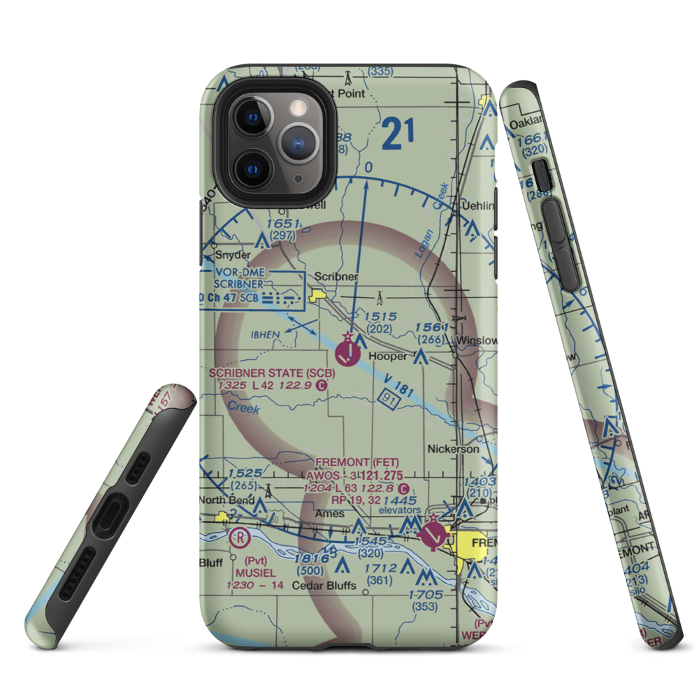 Scribner State Airport (SCB) VFR Sectional  Tough iPhone Case iPhone 11 Pro Max model shown