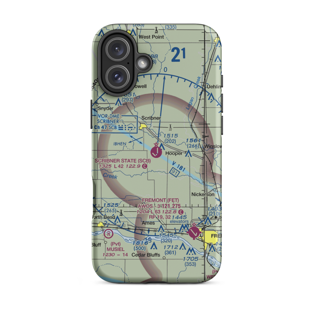 Scribner State Airport (SCB) VFR Sectional  Tough iPhone Case iPhone 16 Plus model shown