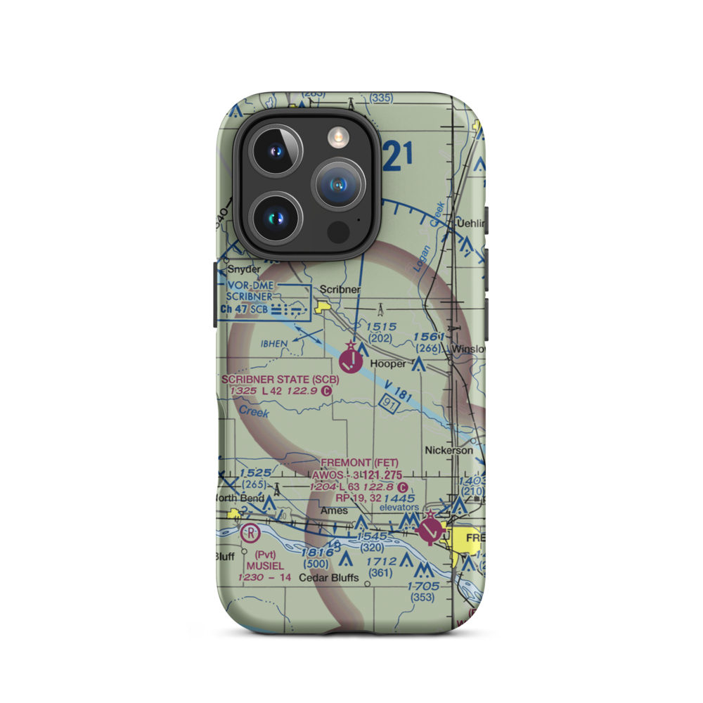 Scribner State Airport (SCB) VFR Sectional  Tough iPhone Case iPhone 16 Pro model shown