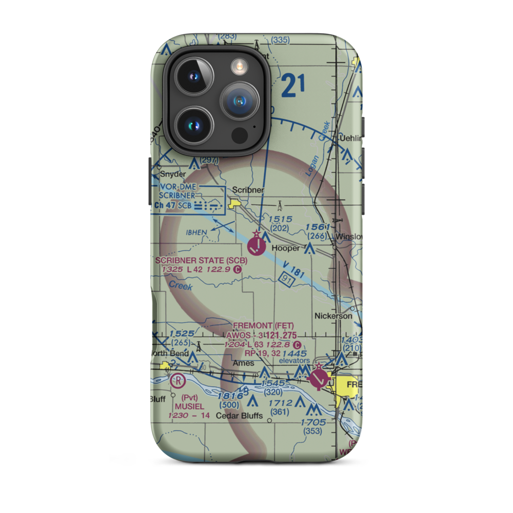 Scribner State Airport (SCB) VFR Sectional  Tough iPhone Case iPhone 16 Pro Max model shown