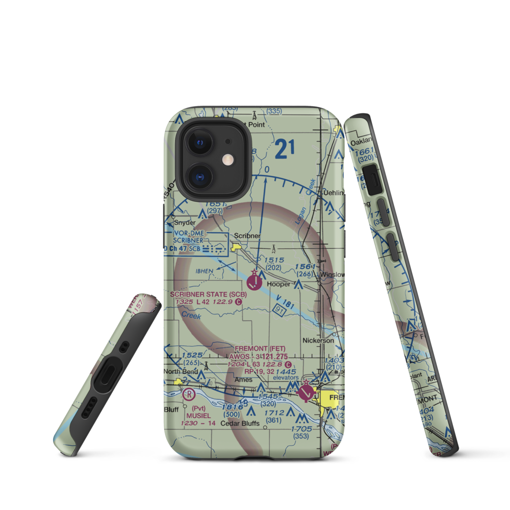 Scribner State Airport (SCB) VFR Sectional  Tough iPhone Case iPhone 12 mini model shown