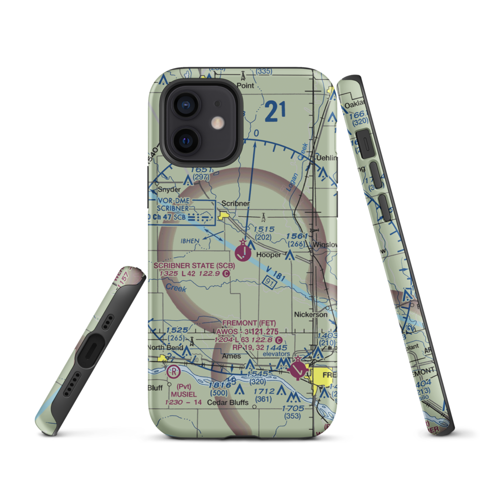 Scribner State Airport (SCB) VFR Sectional  Tough iPhone Case iPhone 12 model shown
